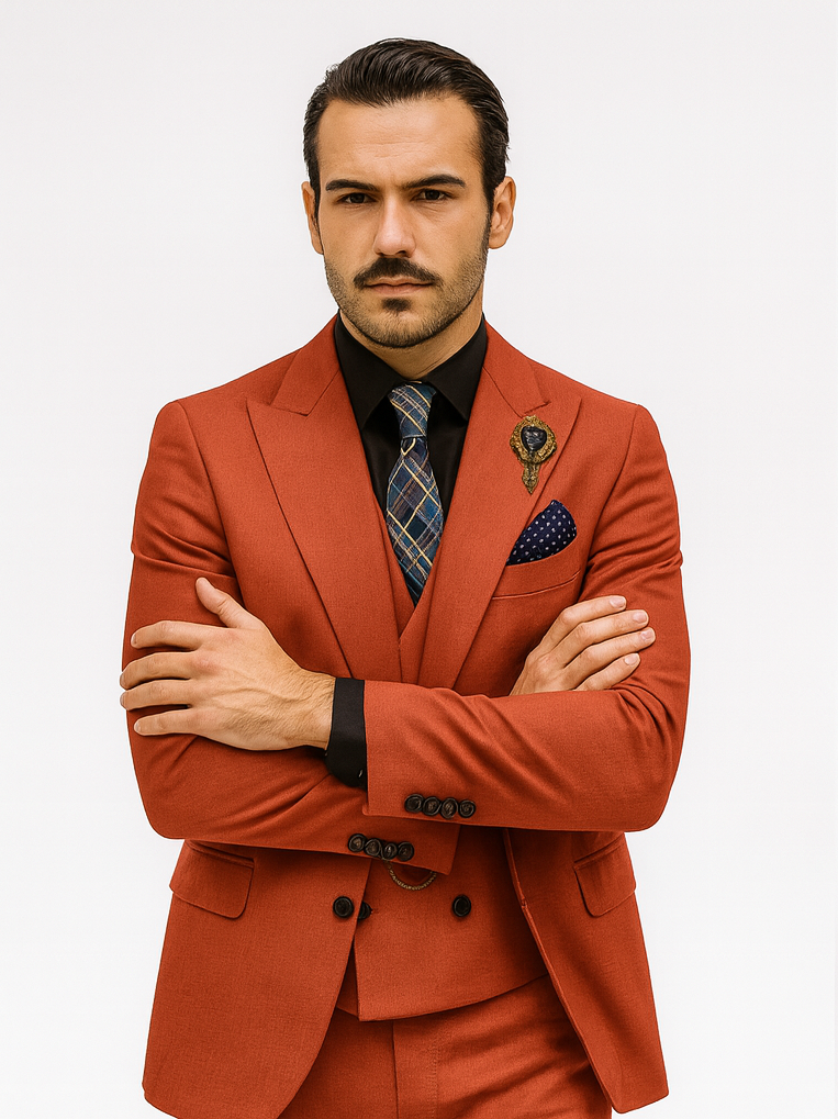Men’s Red 3-Piece Suit with Vest and Chain – Stylish Formal Wear 5   - from alligatorwarehouse.com