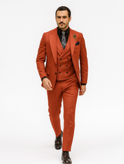 Men’s Red 3-Piece Suit with Vest and Chain – Stylish Formal Wear