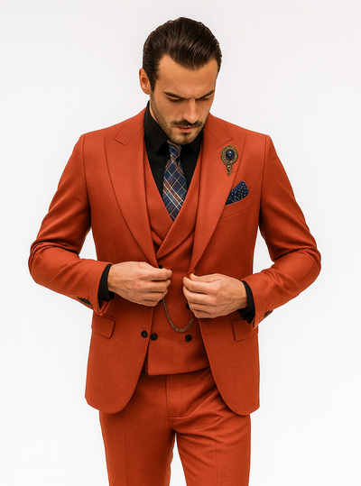 Men’s Red 3-Piece Suit with Vest and Chain – Stylish Formal Wear 8   - from alligatorwarehouse.com