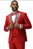 Men’s Red And White Lapel Three-Piece Tuxedo with Sequin Lapel and Matching Bow Tie - Chirstmas Suit 8   - from alligatorwarehouse.com