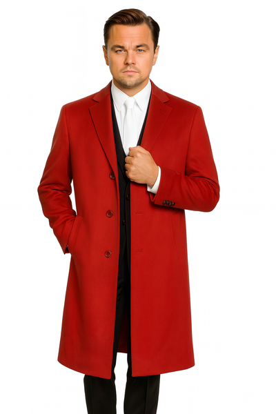 Three Buttons Red Wool Fabric Overcoat / Long men's Dress Topcoat - Winter coat 9   - from alligatorwarehouse.com