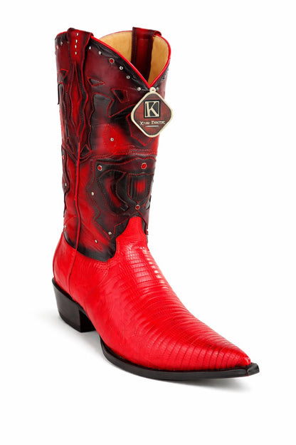 Men's King Exotic Boots Teju Lizard 3x Toe Red (495vf0712)