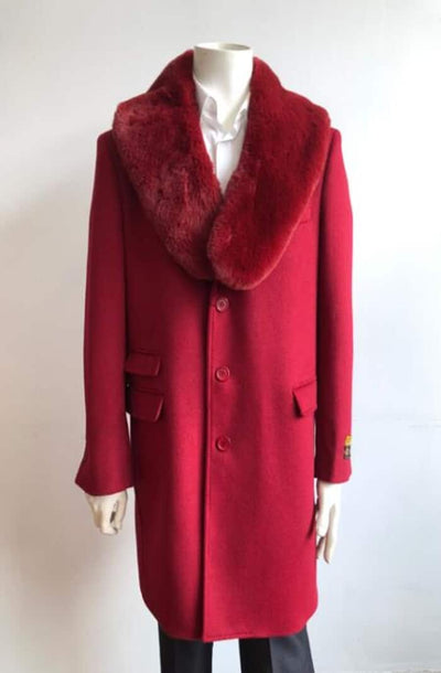 Men's Red Wool Carcoat - Car Coat Mid Length Three Quarter Length Coat Three Quarter 1   - from alligatorwarehouse.com