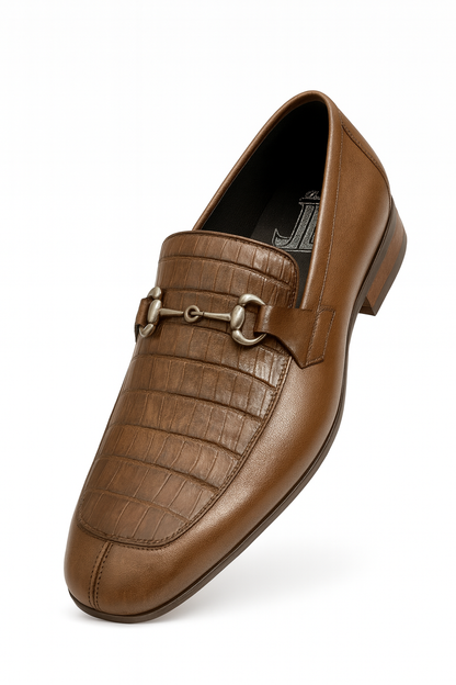 Men’s Regal Brown Slip-On Shoes – Genuine Crocodile & Calfskin Leather