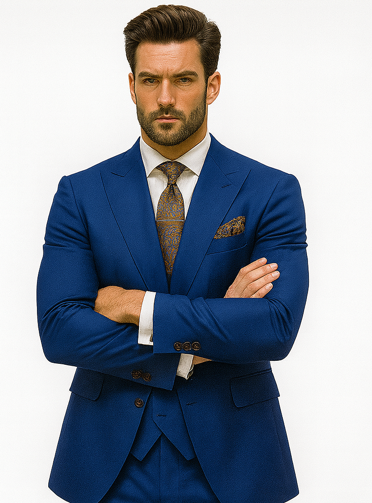 Men’s Royal Blue 3-Piece Suit with Vest and Chain – Modern Formal Wear 5   - from alligatorwarehouse.com