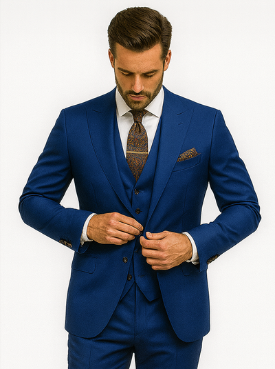 Men’s Royal Blue 3-Piece Suit with Vest and Chain – Modern Formal Wear 8   - from alligatorwarehouse.com