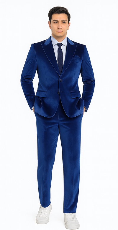 Men’s Royal Blue Velvet Peak Lapel Suit – 2-Piece Skinny Fit Formalwear by Tazzio 1 M425SK-03-40R  - from alligatorwarehouse.com