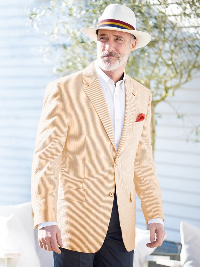 Mens Seersucker Blazer in Color "Color" - Summer Fabric Casual look Sportcoat Jacket 2 Button Notch Lapel