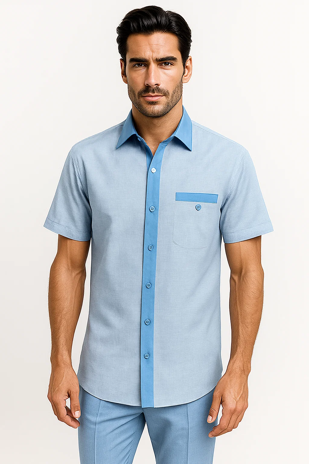 Men’s Houndstooth Walking Suit by Dreams by Zacchi – 2 Piece Lei sure Set in Sky Blue - $99