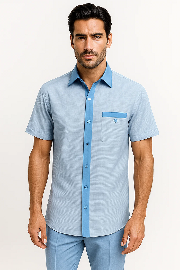 Men’s Houndstooth Walking Suit by Dreams by Zacchi – 2 Piece Lei sure Set in Sky Blue - $99