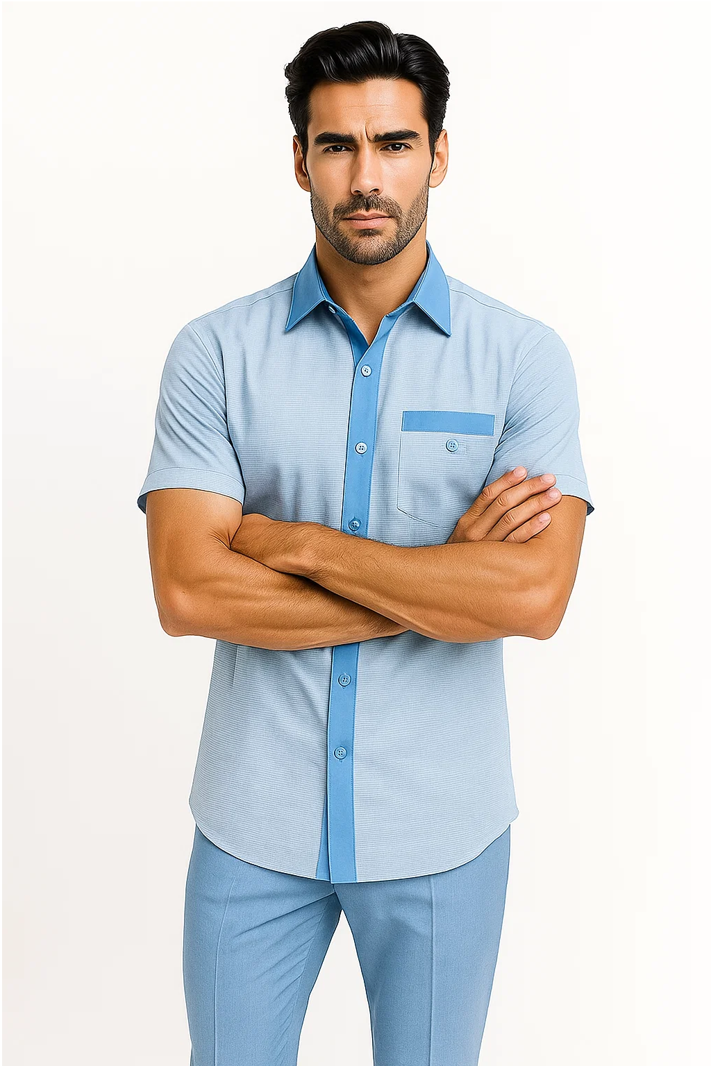 Men’s Houndstooth Walking Suit by Dreams by Zacchi – 2 Piece Lei sure Set in Sky Blue - $99