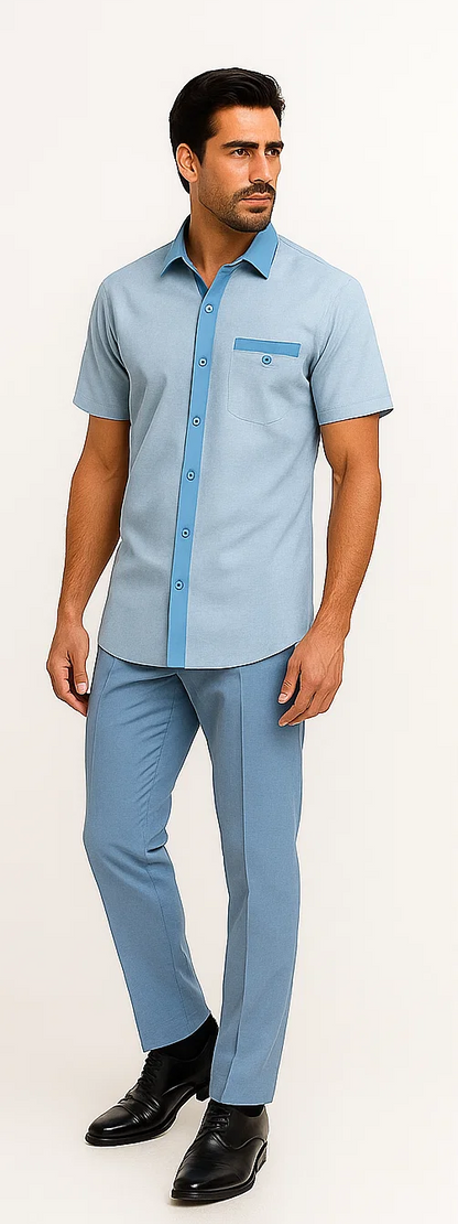 Men’s Houndstooth Walking Suit by Dreams by Zacchi – 2 Piece Lei sure Set in Sky Blue - $99