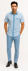 Men’s Houndstooth Walking Suit by Dreams by Zacchi – 2 Piece Lei sure Set in Sky Blue - $99