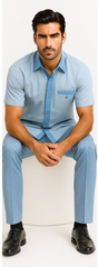 Men’s Houndstooth Walking Suit by Dreams by Zacchi – 2 Piece Lei sure Set in Sky Blue - $99