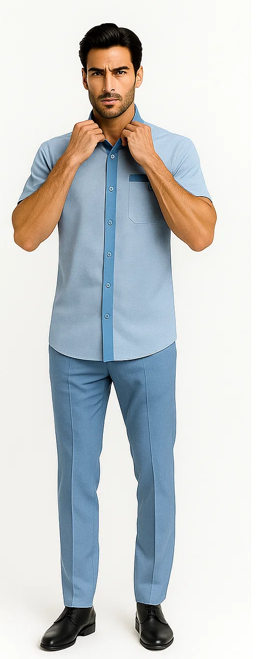 Men’s Houndstooth Walking Suit by Dreams by Zacchi – 2 Piece Lei sure Set in Sky Blue - $99