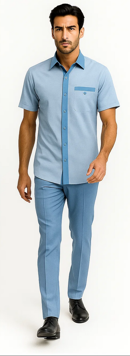 Men’s Houndstooth Walking Suit by Dreams by Zacchi – 2 Piece Lei sure Set in Sky Blue - $99