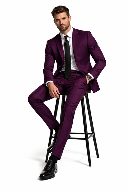 Mens Slim Fit Suit Plum