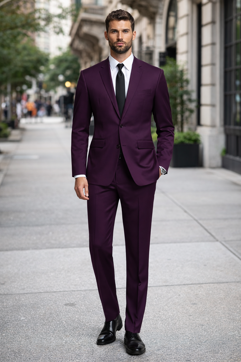 Mens Slim Fit Suit Plum