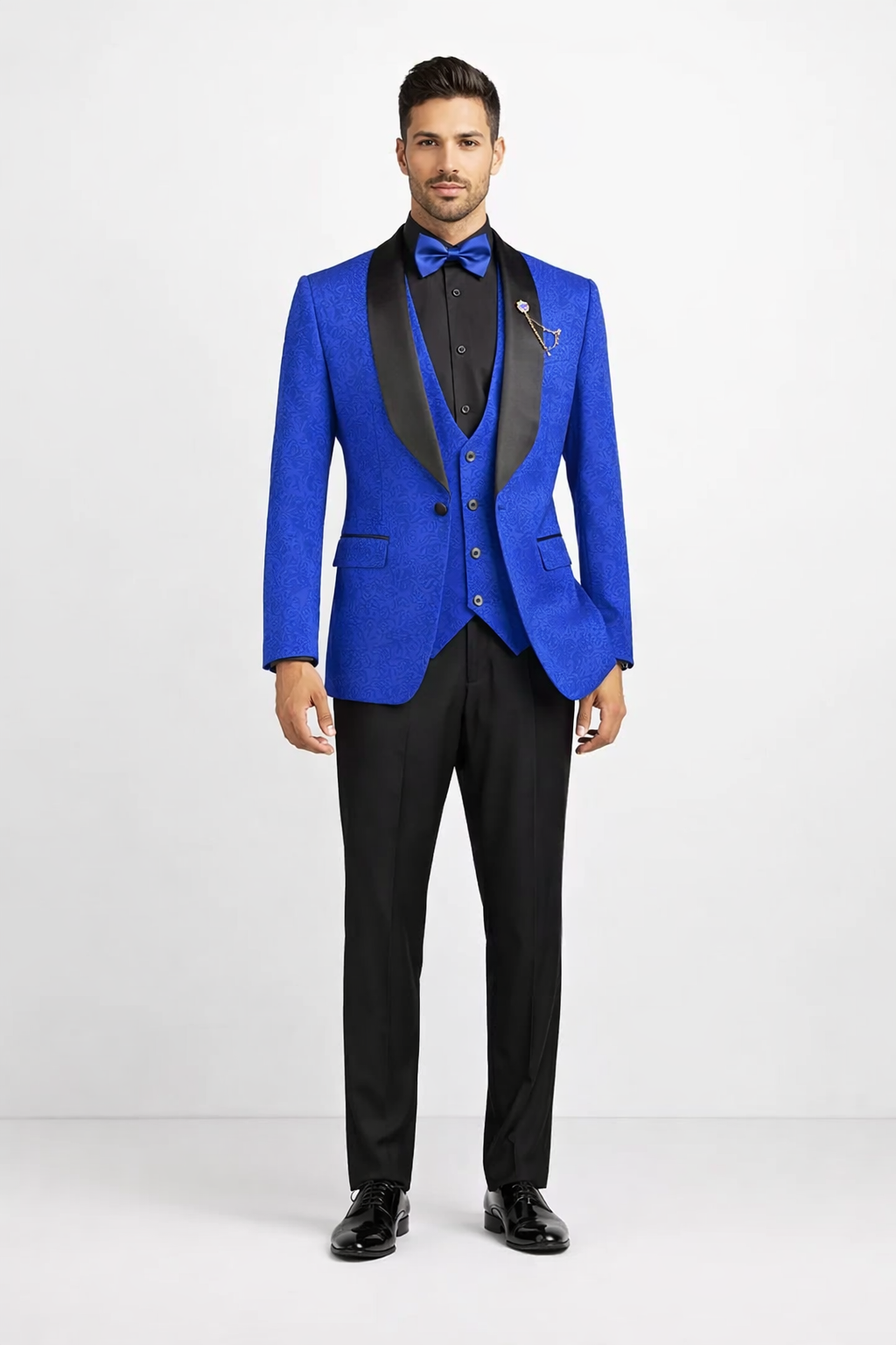 Men's Slim Fit Vested Paisley Royal Blue Tuxedo