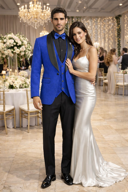 Men's Slim Fit Vested Paisley Royal Blue Tuxedo