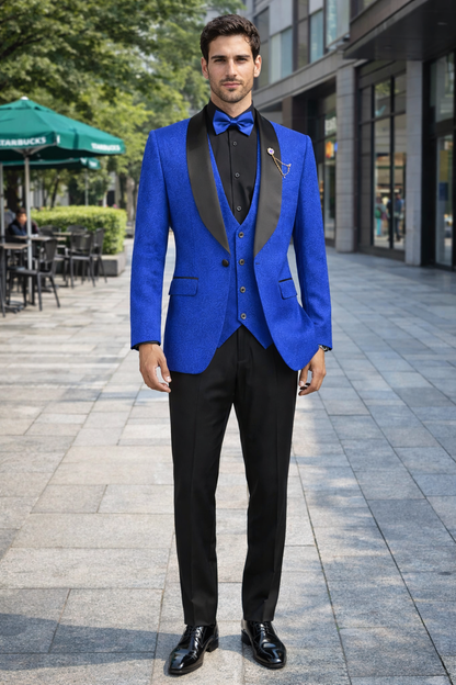 Men's Slim Fit Vested Paisley Royal Blue Tuxedo