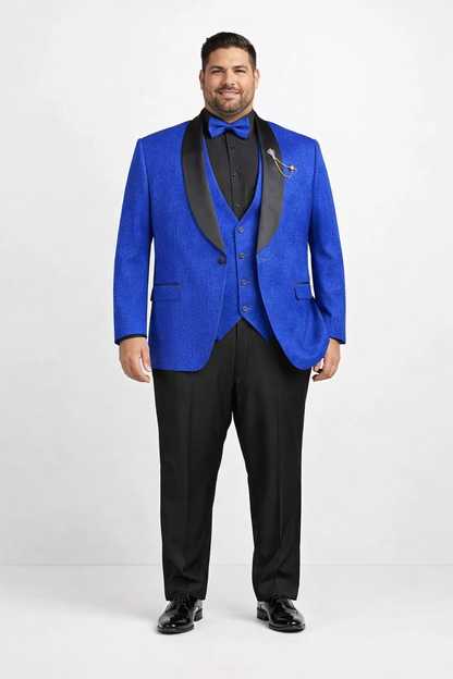 Men's Slim Fit Vested Paisley Royal Blue Tuxedo