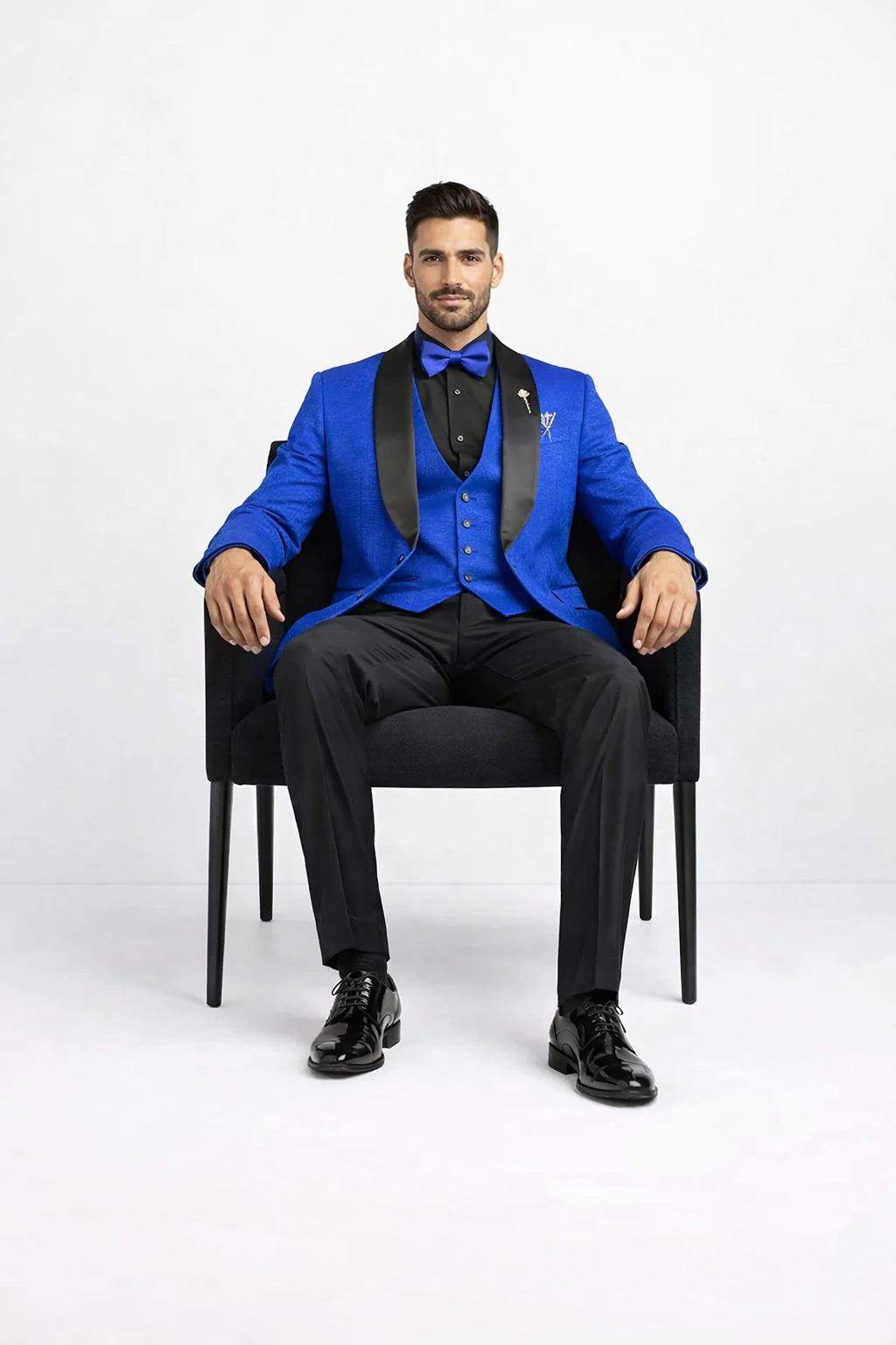 Men's Slim Fit Vested Paisley Royal Blue Tuxedo