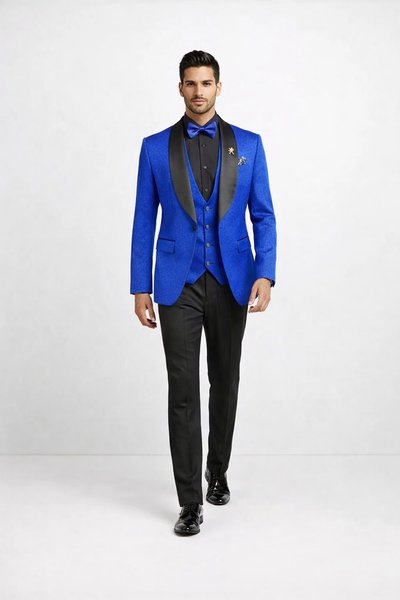 Men's Slim Fit Vested Paisley Royal Blue Tuxedo