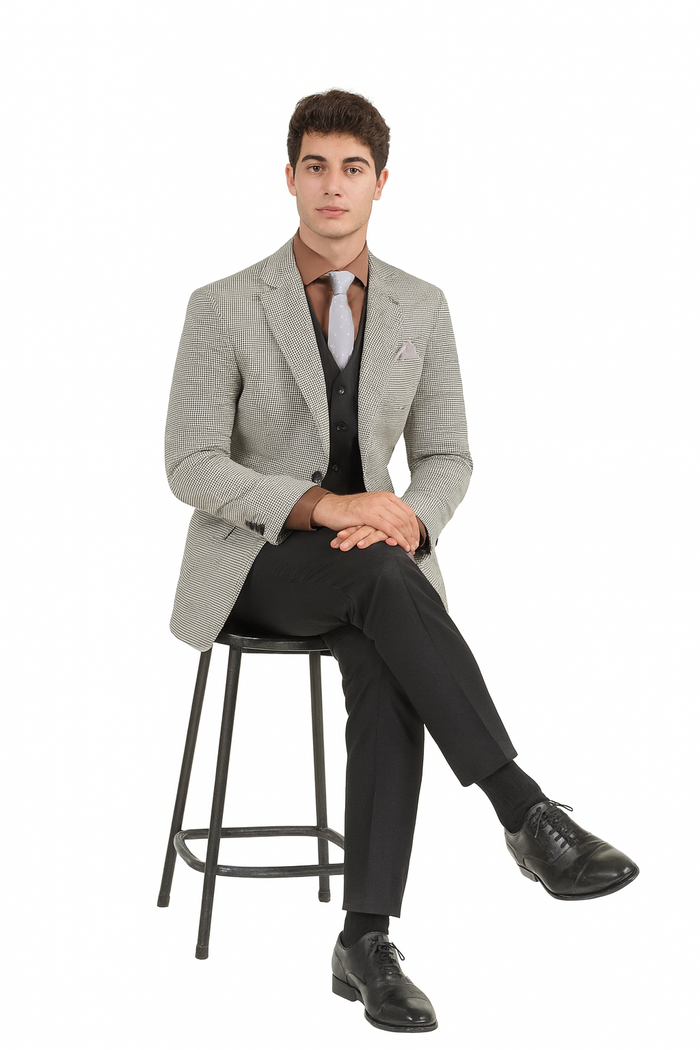 Mens Sport Coat Houndstooth Vinci Black and White Suit