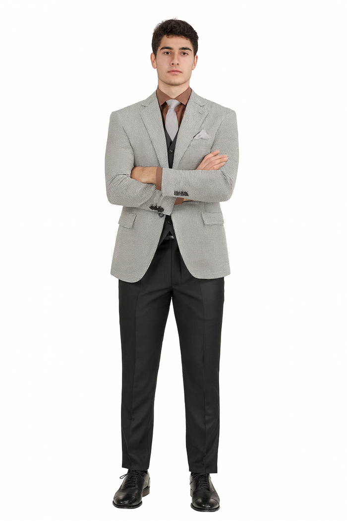 Mens Sport Coat Houndstooth Vinci Black and White Suit