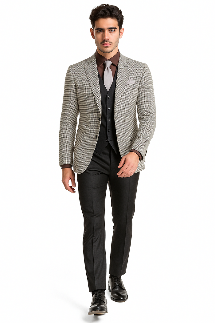 Mens Sport Coat Houndstooth Vinci Black and White Suit
