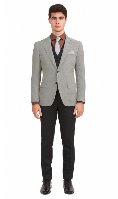 Mens Sport Coat Houndstooth Vinci Black and White Suit 1   - from alligatorwarehouse.com