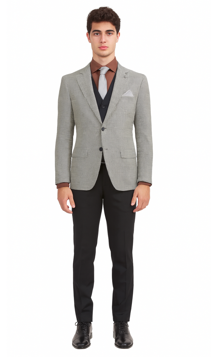 Mens Sport Coat Houndstooth Vinci Black and White Suit