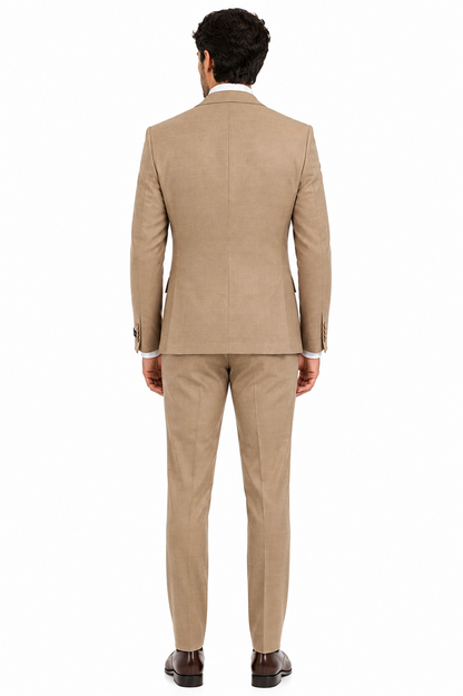 Men’s Tan Plaid 3-Piece Tailored Fit Suit with Vest