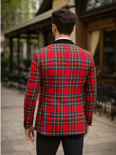 Mens Tartan Plaid Christmas Holiday Blazer in Red 2   - from alligatorwarehouse.com