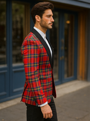 Mens Tartan Plaid Christmas Holiday Blazer in Red