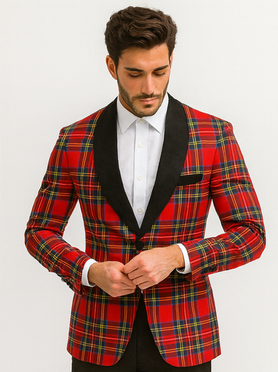 Mens Tartan Plaid Christmas Holiday Blazer in Red 8   - from alligatorwarehouse.com