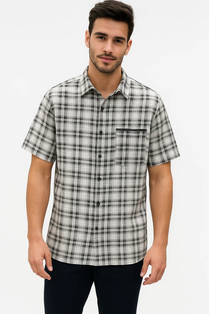 Mens Textured Plaid Walking Suit in black/white by Dreams by Zacchi – 2 Piece Leisure Outfit with Matching Shirt and Pants - $99