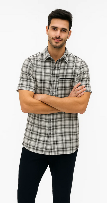 Mens Textured Plaid Walking Suit in black/white by Dreams by Zacchi – 2 Piece Leisure Outfit with Matching Shirt and Pants - $99