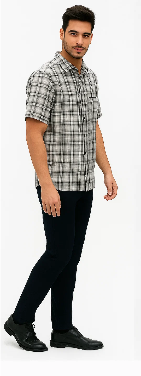 Mens Textured Plaid Walking Suit in black/white by Dreams by Zacchi – 2 Piece Leisure Outfit with Matching Shirt and Pants - $99