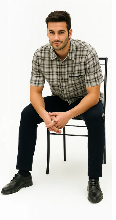 Mens Textured Plaid Walking Suit in black/white by Dreams by Zacchi – 2 Piece Leisure Outfit with Matching Shirt and Pants - $99 6   - from alligatorwarehouse.com