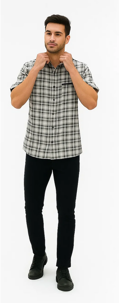 Mens Textured Plaid Walking Suit in black/white by Dreams by Zacchi – 2 Piece Leisure Outfit with Matching Shirt and Pants - $99 7   - from alligatorwarehouse.com