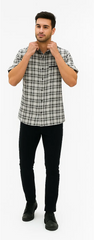 Mens Textured Plaid Walking Suit in black/white by Dreams by Zacchi – 2 Piece Leisure Outfit with Matching Shirt and Pants - $99