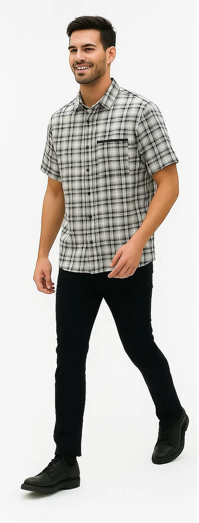 Mens Textured Plaid Walking Suit in black/white by Dreams by Zacchi – 2 Piece Leisure Outfit with Matching Shirt and Pants - $99 8   - from alligatorwarehouse.com