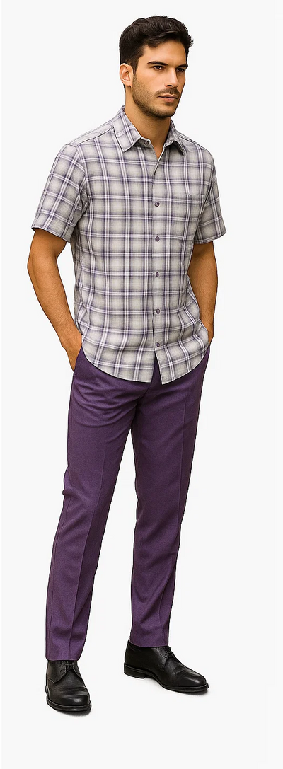 Mens Textured Plaid Walking Suit in Lavender/Off White by Dreams by Zacchi – 2 Piece Leisure Outfit with Matching Shirt and Pants - $99 3   - from alligatorwarehouse.com