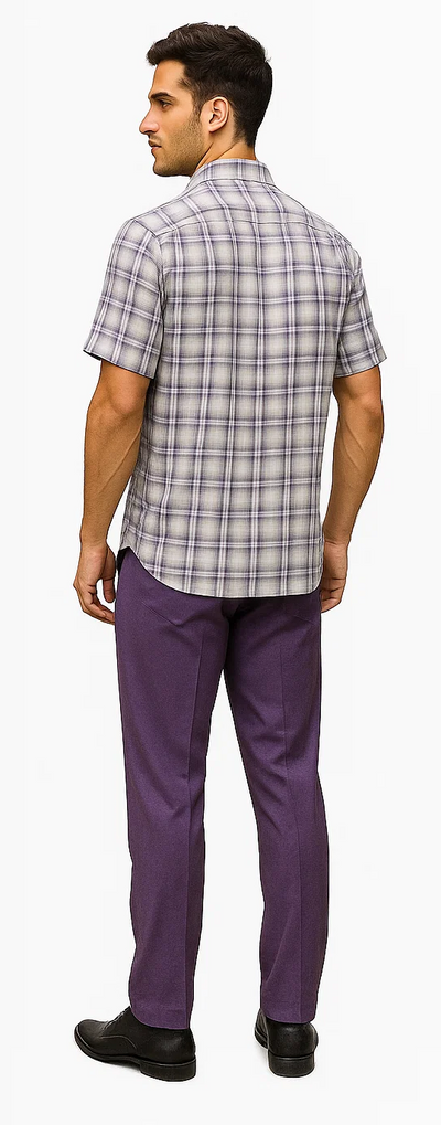 Mens Textured Plaid Walking Suit in Lavender/Off White by Dreams by Zacchi – 2 Piece Leisure Outfit with Matching Shirt and Pants - $99 4   - from alligatorwarehouse.com