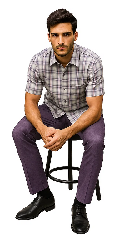 Mens Textured Plaid Walking Suit in Lavender/Off White by Dreams by Zacchi – 2 Piece Leisure Outfit with Matching Shirt and Pants - $99 6   - from alligatorwarehouse.com