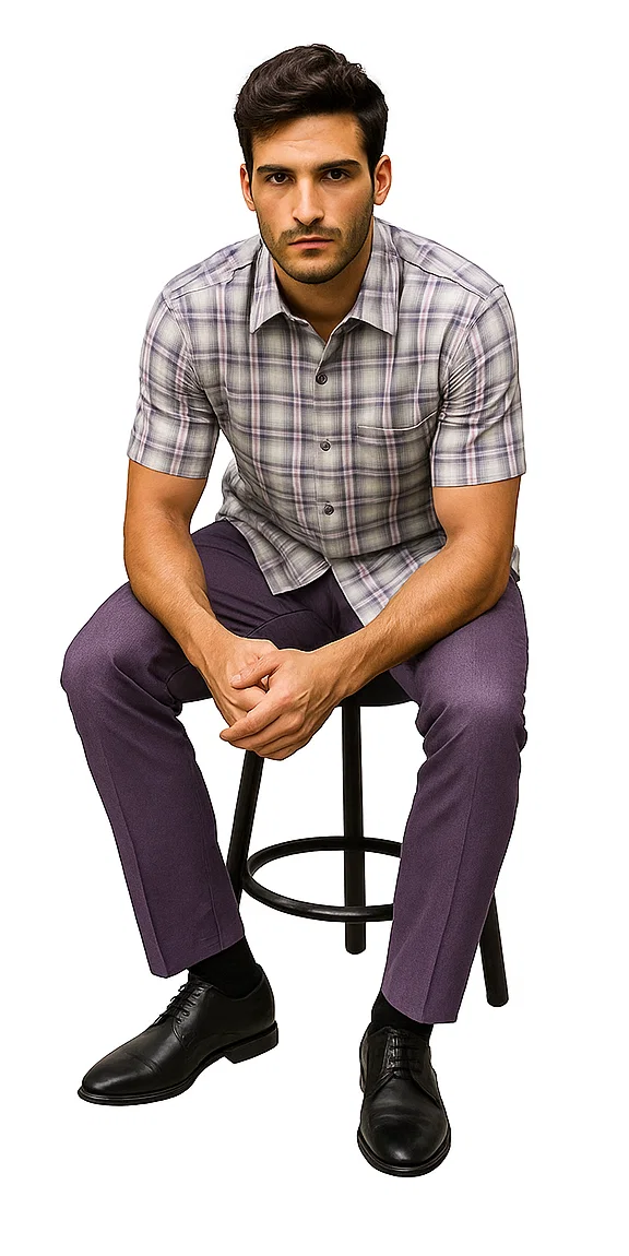 Mens Textured Plaid Walking Suit in Lavender/Off White by Dreams by Zacchi – 2 Piece Leisure Outfit with Matching Shirt and Pants - $99