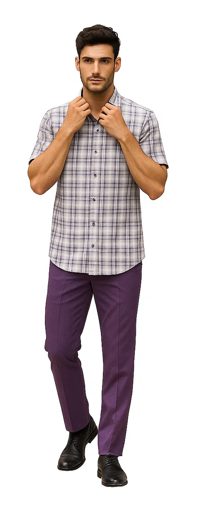 Mens Textured Plaid Walking Suit in Lavender/Off White by Dreams by Zacchi – 2 Piece Leisure Outfit with Matching Shirt and Pants - $99 7   - from alligatorwarehouse.com