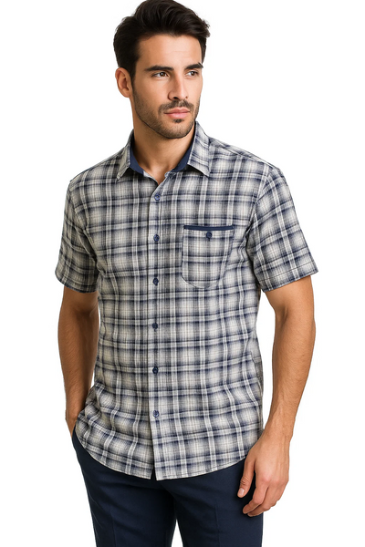 Mens Textured Plaid Walking Suit in Navy/white by Dreams by Zacchi – 2 Piece Leisure Outfit-matching-shirt-and-pants-$99 1   - from alligatorwarehouse.com